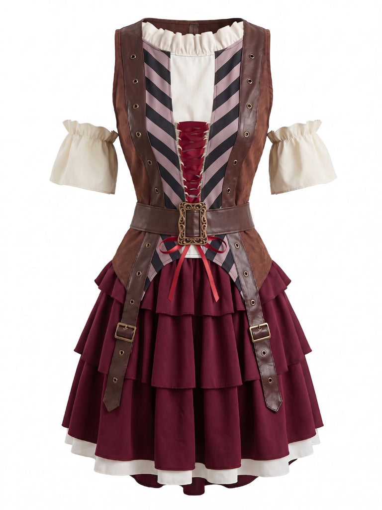 Ensemble costume de pirate somalien à corset et volants étagés années 1980