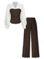 2PCS haut et pantalon manches longues rayures et blocs couleurs années 60
