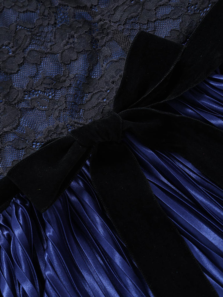 [Prévente] Robe bleu royal à corsage en dentelle transparente et jupe plissée années 1950