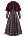 [Prévente] Robe à bordure carreaux et ceinture avec cape rouge années 1940