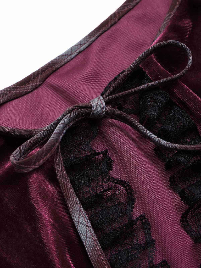 [Prévente] Robe à bordure carreaux et ceinture avec cape rouge années 1940