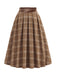 [Prévente] Ensemble 2PCS blouse blanche en dentelle à col volanté et jupe marron plissée à carreaux années 1940