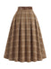 [Prévente] Ensemble 2PCS blouse blanche en dentelle à col volanté et jupe marron plissée à carreaux années 1940