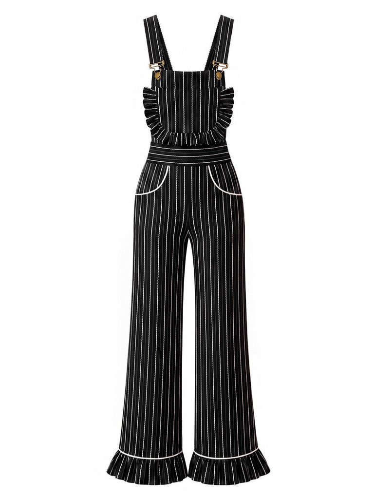 [Prévente] Ensemble 2 pièces à fines rayures : salopette à volants et blouse sanglante années 1930