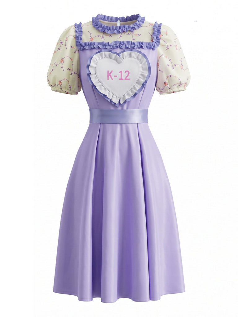 Robe de cosplay à fleurs, manches bouffantes et cœur appliqué années 1950