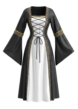 Robe longue de déguisement d’Halloween à liens style cour médiévale Années 1980 - 1