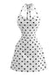 Robe Moulante Col Licou à Pois Blanc Années 1980
