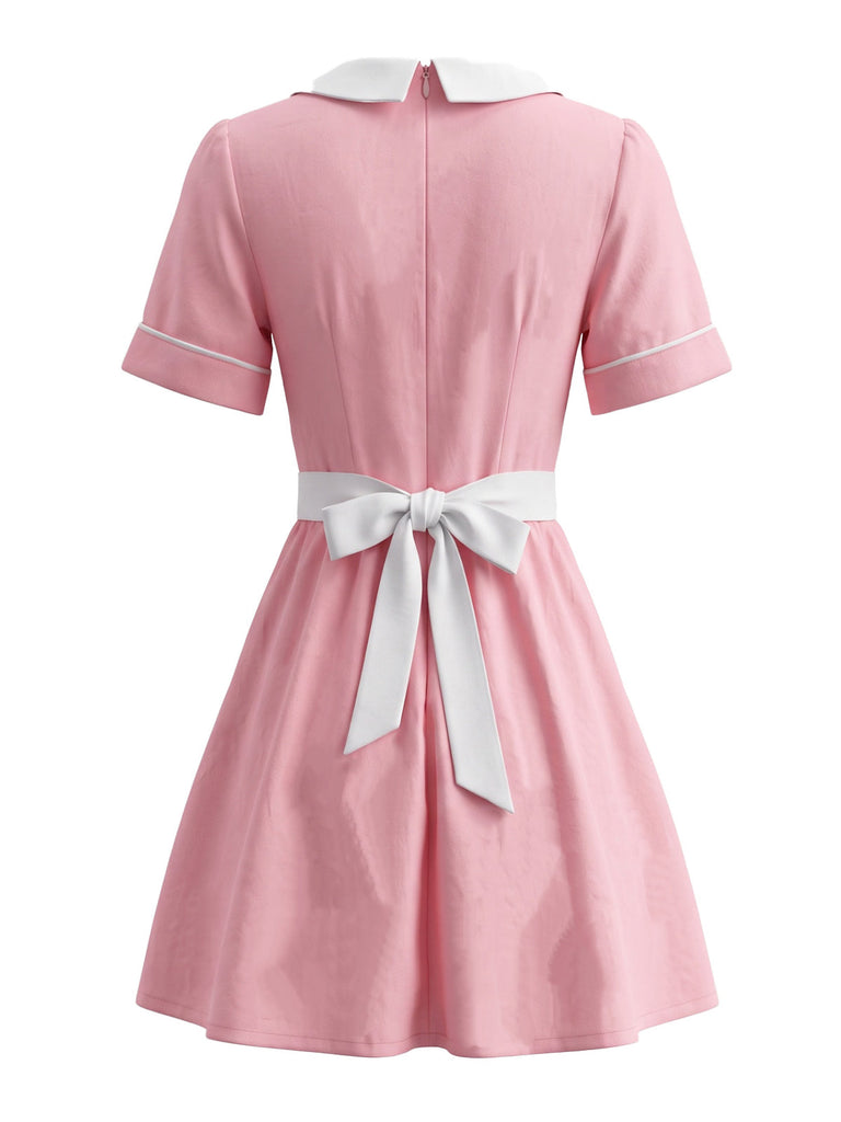 Ensemble robe costume d’infirmière rose à col Claudine années 1970