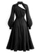 [Prévente] Ensemble 2PCS robe gothique noire asymétrique à nœud avec superposition amovible années 1940