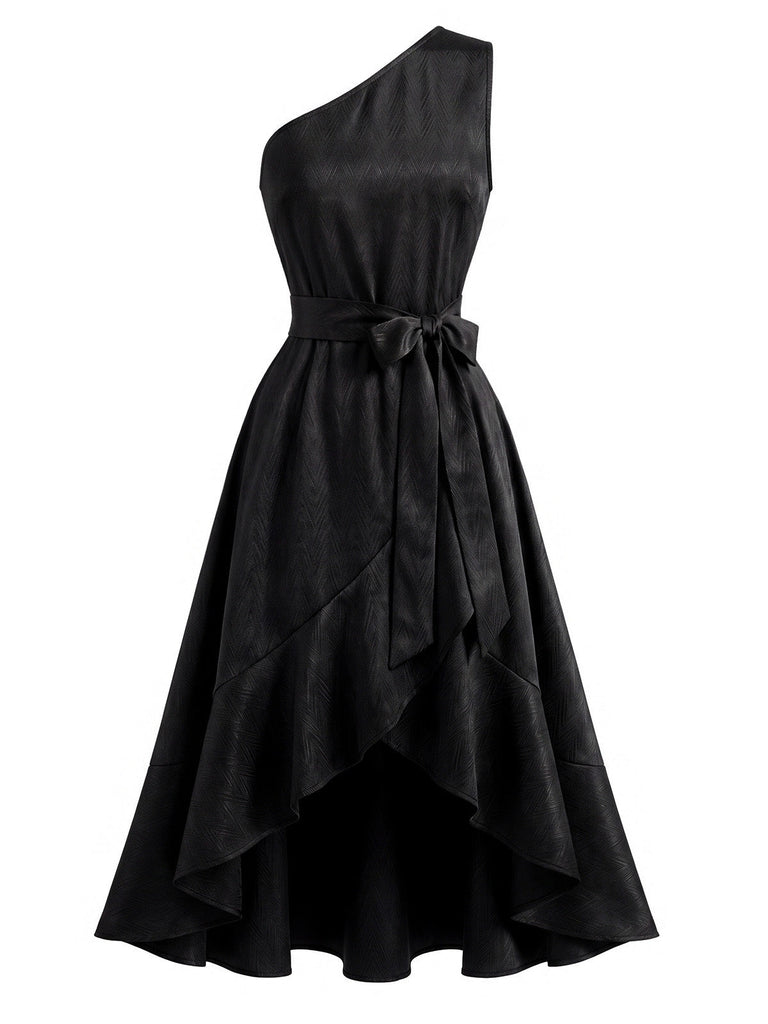 [Prévente] Ensemble 2PCS robe gothique noire asymétrique à nœud avec superposition amovible années 1940