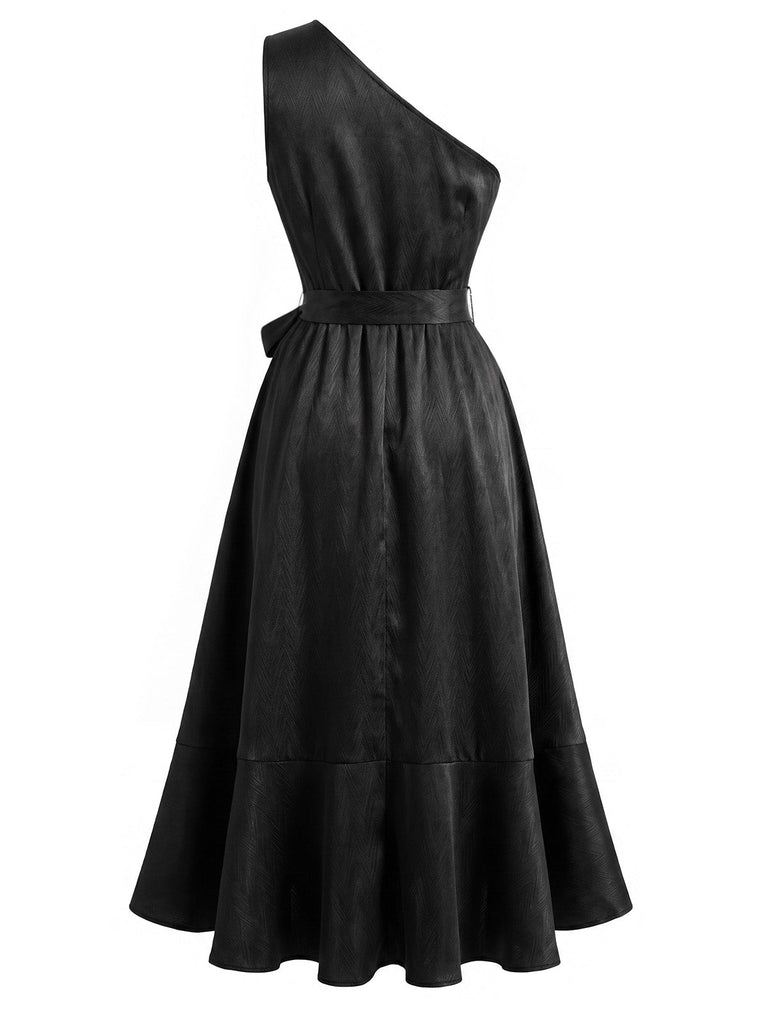 [Prévente] Ensemble 2PCS robe gothique noire asymétrique à nœud avec superposition amovible années 1940