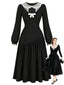 [Prévente] Robe noire encolure résille transparente détails froncés et nœud années 50