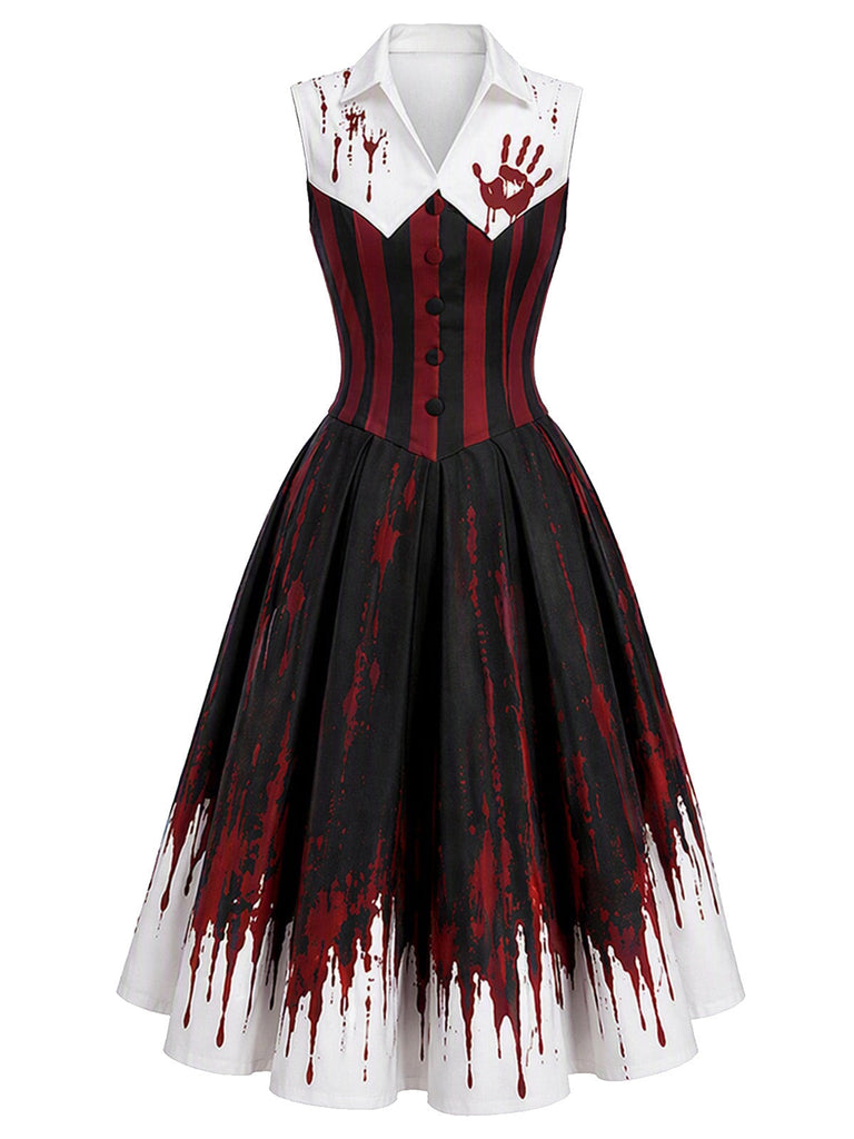 [Prévente] Robe évasée noire et rouge à empreintes de mains sanglantes années 1960