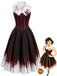 [Prévente] Robe évasée noire et rouge à empreintes de mains sanglantes années 1960