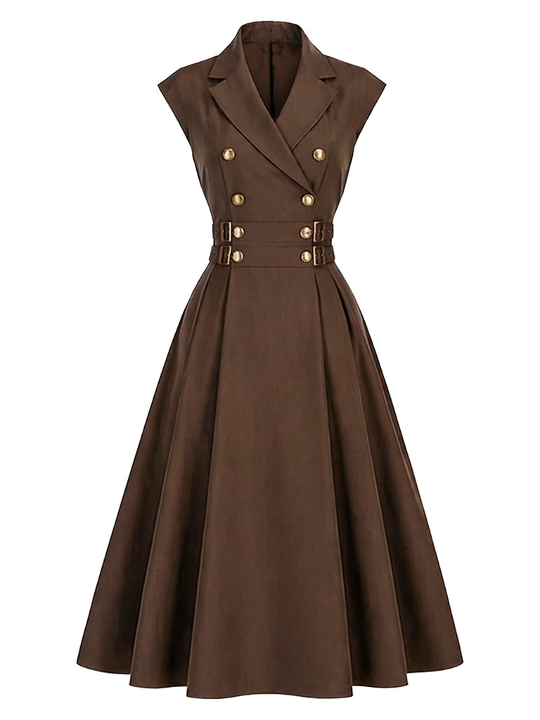[Prévente] Robe croisée marron revers et ceinture années 40