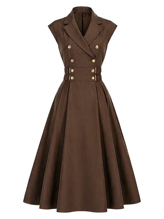 [Prévente] Robe croisée marron revers et ceinture années 40