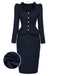 [Prévente] Robe crayon bleu foncé à col volanté et basque blazer années 1950