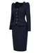 [Prévente] Robe crayon bleu foncé à col volanté et basque blazer années 1950