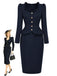 [Prévente] Robe crayon bleu foncé à col volanté et basque blazer années 1950
