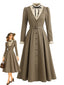 [Prévente] Robe marron effet deux-pièces col volants années 40