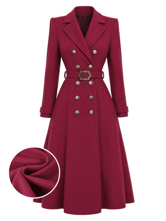 Manteau croisé ceinturé rouge vin années 1930