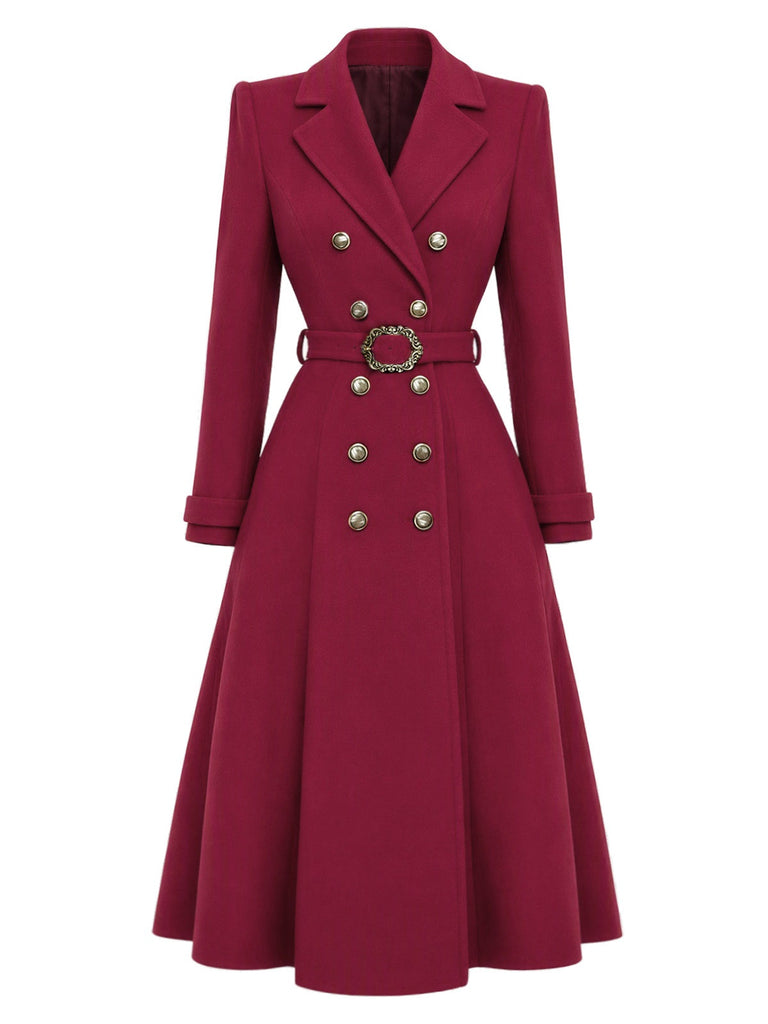 Manteau croisé ceinturé rouge vin années 1930