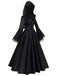 Robe longue noire médiévale à capuche pour cosplay de sorcière années 1970