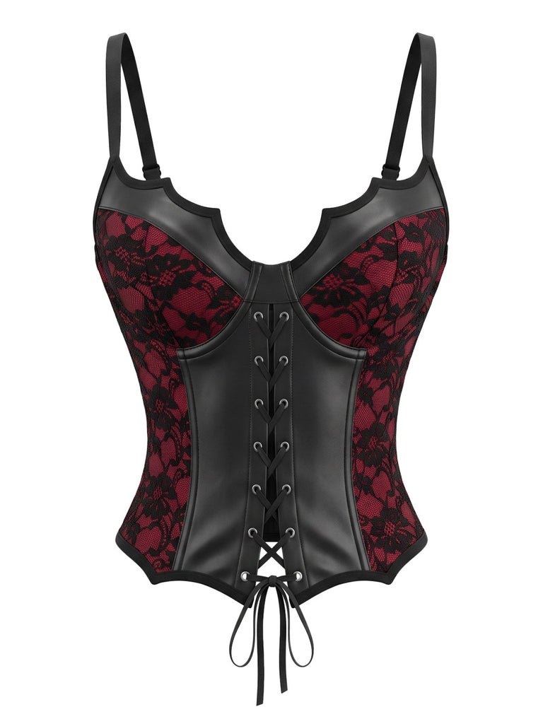 Top corset gothique à fleurs, dentelle et manches chauve-souris années 1970