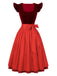 2PCS Robe Rouge Col Carré Polka Dots et Tablier Années 1950