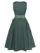 Robe Vert Imprimé Fleurie Col Carré et Tablier Années 1950