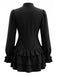 Robe courte noire à col montant et volants étagés années 1960