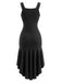 Robe noire à col dégagé et ourlet volanté asymétrique années 1930