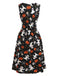 Robe noire d’Halloween à imprimé fantôme et citrouille années 1940