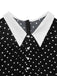 Robe noire à pois, col Chelsea et manches longues années 1950
