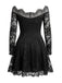 Robe noire à épaules dénudées, dentelle fleurie et effet illusion années 1950