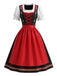 Ensemble 2 pièces rouge avec robe à broderie florale ethnique et tablier années 1950