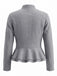 Veste grise à col montant en imitation laine et ourlet volanté années 1950