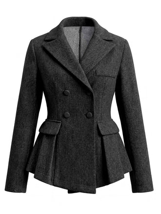 Veste ajustée gris foncé à basque et double boutonnage années 1950
