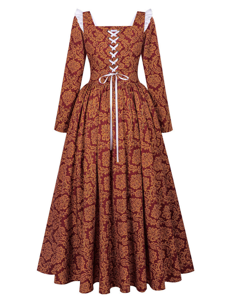 Robe de reine Renaissance Borgia marron clair de style médiéval années 1970