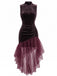 Robe longue prune en velours et tulle, froncée et asymétrique années 1930