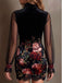 Robe courte à fleurs avec bordure en dentelle et manches lanternes années 1960