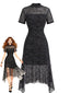 Robe noire patchwork résille motif toile d'araignée gothique années 40