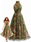 Robe Floral Col Licou Tulle Boho Années 1940