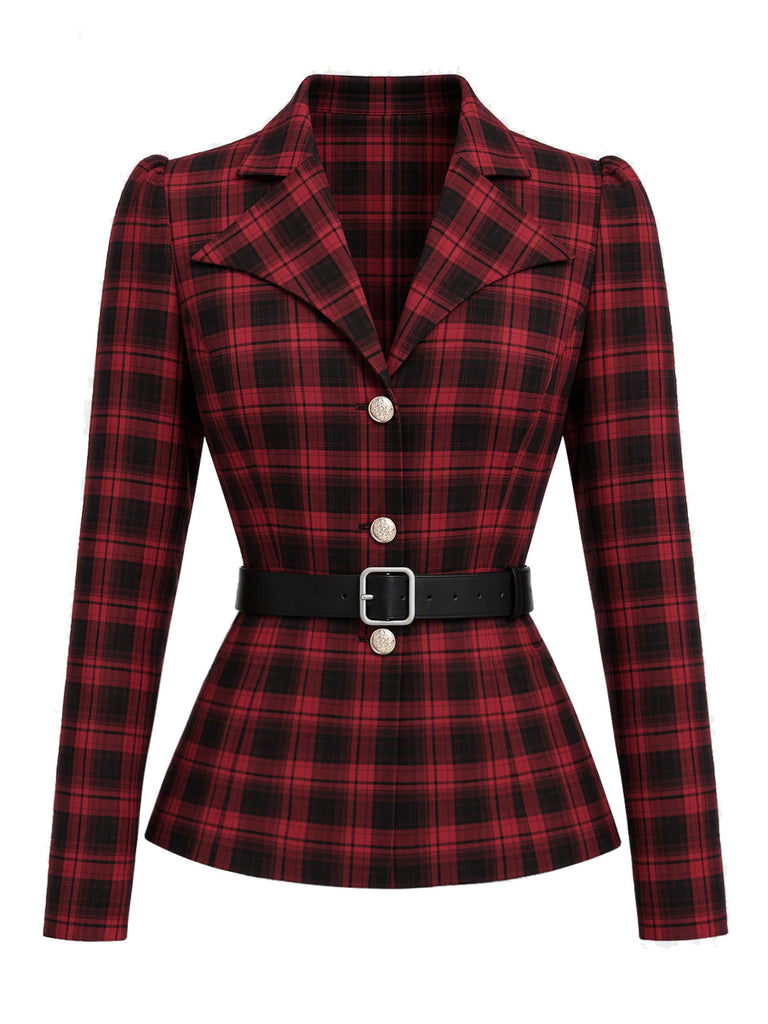 [Prévente] Ensemble 2PCS blouse à carreaux, revers et ceinture avec jupe années 1950