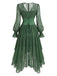[Prévente] Robe asymétrique vert lac en dentelle et tulle superposé avec corset années 1970