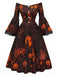 [Prévente] Robe noire d’Halloween imprimée à épaules dénudées et manches cloche années 1950