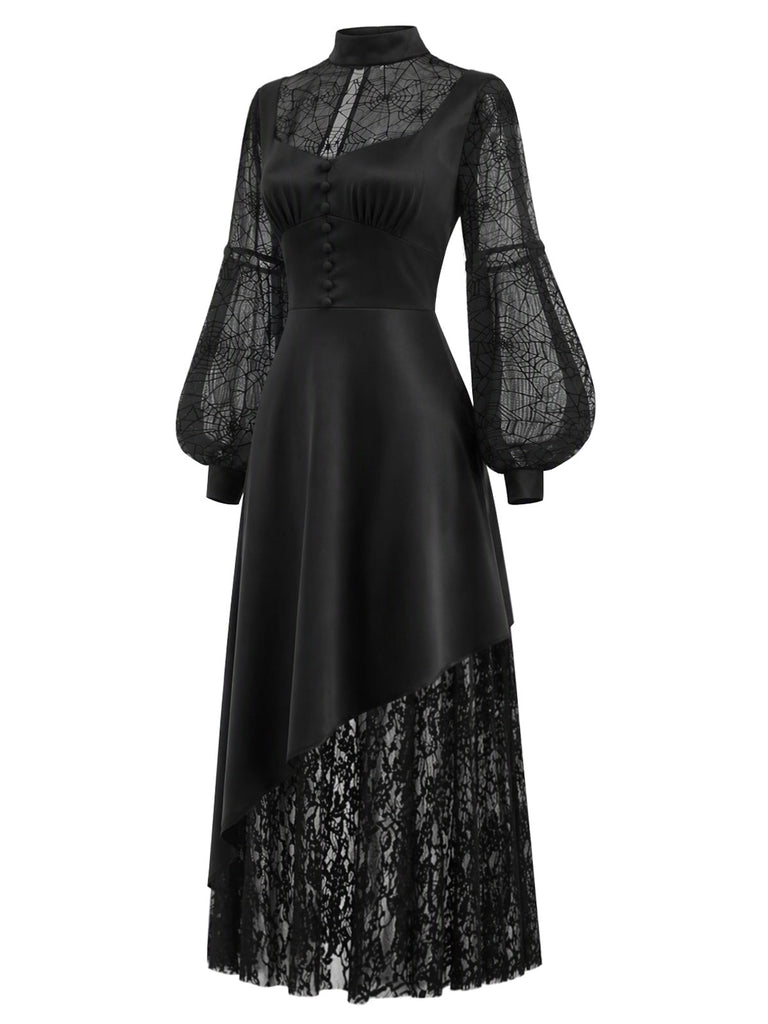 [Prévente] Robe noire asymétrique en dentelle à toile d’araignée années 1930