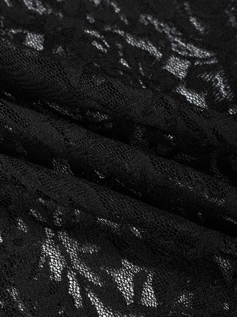 [Prévente] Robe noire asymétrique en dentelle à toile d’araignée années 1930