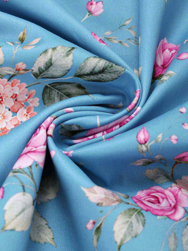 [Prévente] Robe bleue à fleurs, col en dentelle et ceinture années 1950