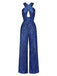 [Prévente] Combinaison bleue scintillante à perles, sequins, découpes croisées et jambes larges années 1970